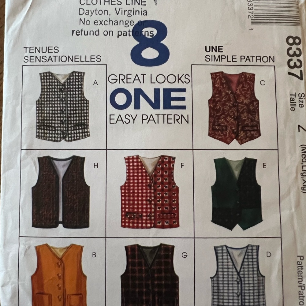 Vintage Sewing Pattern for Vests